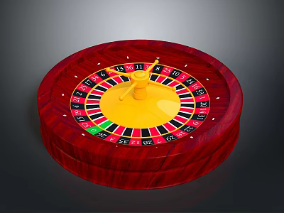 Red Roulette Wheel With Yellow Pointer Colorful Numbered Slots And Smooth Rotating Design 3d model