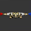 Metallic Armored Robot With Red Blue Gloves And Outstretched Arms