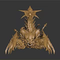 Golden Ornate Mechanical Dragon Sculpture With Metallic Armor And Sharp Details