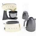 SMEG Kitchen Appliances in Cream and Dark Gray Including Blender Toaster Kettle and Mixer