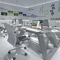 Modern Office Desk Setup With Laptops Office Chairs And Science Themed Wall Decorations