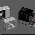Modern Stylish Kitchen Appliances In White And Black Design With Coffee Cups And Accessories