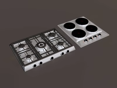 Stainless Steel Gas Stove Tops With Multiple Burners And Control Knobs For Modern Kitchens 3d model