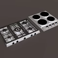 Stainless Steel Gas Stove Tops With Multiple Burners And Control Knobs For Modern Kitchens 3d model