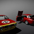 Red Vintage Race Car With Number 21 Open Doors And Yellow Front