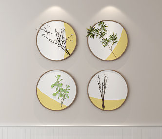 Nordic round frame painting plant decorative painting 3d model