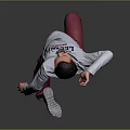A Man Jumping In Grey Long Sleeve T Shirt With Lakers Logo And Red Pants