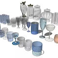 Various Types of Cups and Glassware 3D Models for Home Kitchen Use