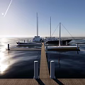 Scenic Marina Dock With Moored Boats And Coastal Houses On Calm Water