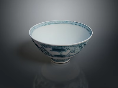 Elegant Blue And White Ceramic Bowl With Traditional Pattern For Daily Household Use 3d model