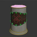 Metal Household Container With White Top Red Pattern Rivets And Decorative Base