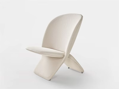 Modern Minimalist Beige Leisure Chair With Curved Backrest And Cross Base 3d model