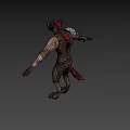 Fierce Game Movie Character With Boar Head Red Mane Sharp Fangs And Leather Armor