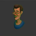 Cartoon Male Character 3D Model With Brown Hair Glasses Blue Shirt And Smiling Expression