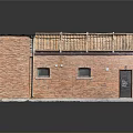 Red Brick Building Exterior With Two Windows One Door And Wooden Railing