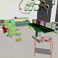 Medical Operating Room Interior With Surgical Lights Operating Table Instrument Carts And Equipment
