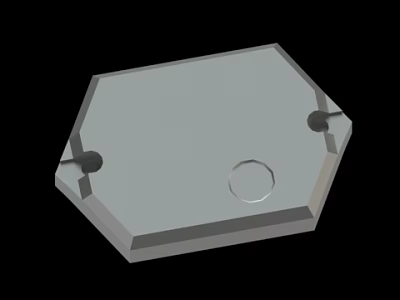 Hexagonal Gray Object With Two Screws And Central Circular Hole Design 3d model
