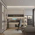 Modern Home Office Living Space With Desk Computer Monitor Office Chair Sofa Cabinetry And Rug