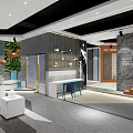 Modern Interior Showroom With Marble Reception Desk Display Walls And Lighting