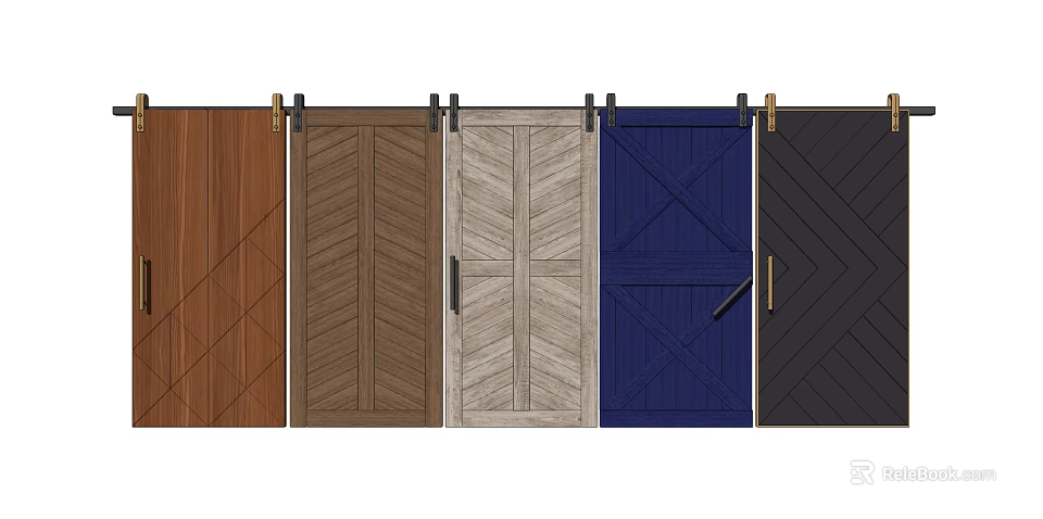 Various Barn Door Styles Featuring Different Wood Textures and Colors 3d model 