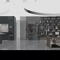 Modern Living And Dining Room Interior With Curved Ceiling Marble Column Sofa Gray Floor
