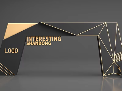 Interesting Shandong Event Gateway With Black Gold Geometric Design And Logo 3d model