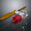 Vintage Mechanical Device With Wooden Propeller And Red Metal Components
