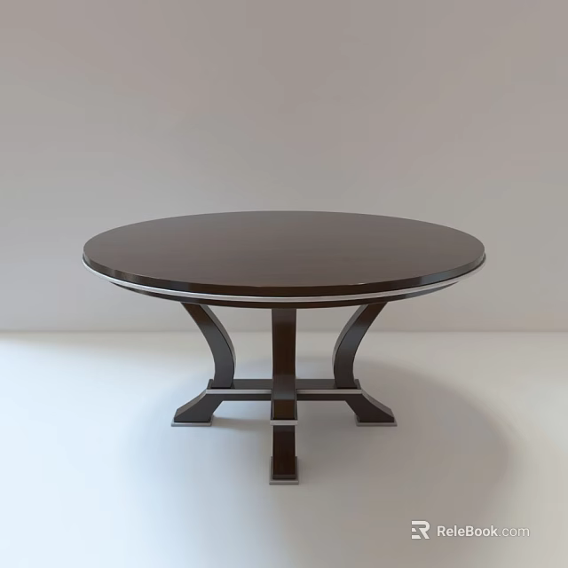 Simple Modern Round Dark Brown Dining Table With Smooth Surface And Crossed Legs 3d model 