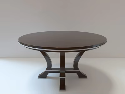 Simple Modern Round Dark Brown Dining Table With Smooth Surface And Crossed Legs 3d model