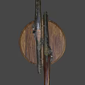 Vintage Crossed Pistols Display On Wooden Base With Metal And Carved Wooden Components