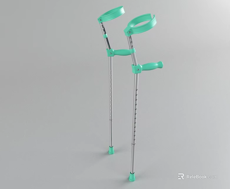 Green Metal Crutches With Adjustable Height And Comfortable Hand Grips 3d model 