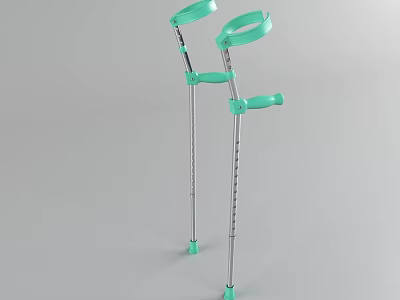Green Metal Crutches With Adjustable Height And Comfortable Hand Grips 3d model
