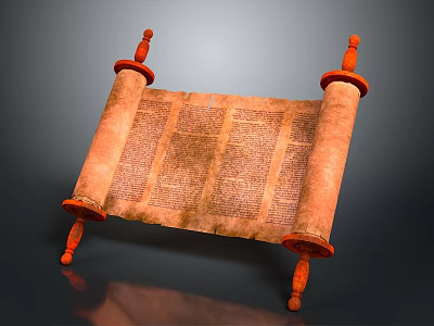 Ancient Scroll With Old Parchment And Handwritten Text On Red Rollers 3d model
