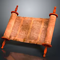 Ancient Scroll With Old Parchment And Handwritten Text On Red Rollers
