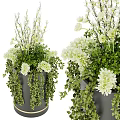 Beautiful Potted Plants With White Flowers And Green Vines In Gray Containers For Home Decor