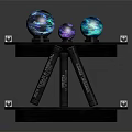 Decorative Ornament Set With Crystal Balls Placed On Stacked Books Shelf For Home