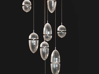 Elegant Modern Transparent Oval Shaped Pendant Lights With Metallic Hanging Frames 3d model