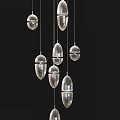 Elegant Modern Transparent Oval Shaped Pendant Lights With Metallic Hanging Frames 3d model