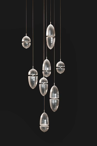 Elegant Modern Transparent Oval Shaped Pendant Lights With Metallic Hanging Frames 3d model