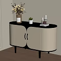 Modern White Black Console Sideboard With Flower Vase Plant Glass Bottles And Books