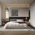 Modern Bedroom Interior With Large Bed White Sheets Gray Pillows And Zebra Print Wall Art