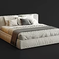 Modern Upholstered Double Bed With Neutral Tones Pillows And Plush Blanket 3d model