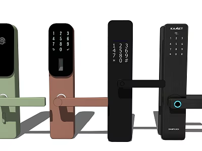 Modern Smart Door Locks In Various Colors With Keypad And Fingerprint Features 3d model
