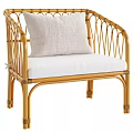 Natural Rattan Single Chair With White Linen Pillow And Soft Cushion
