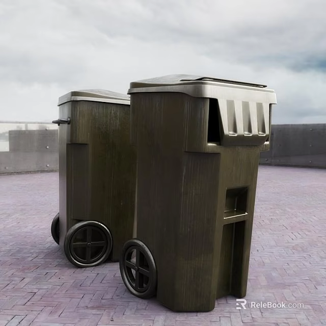 Public Outdoor Trash Bins With Wheels And Secure Lids For Urban Areas 3d model 