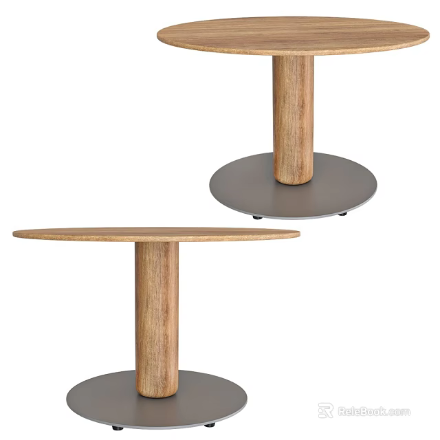 Wooden Round Top Side Table With Metal Base Modern Simple Design 3d model