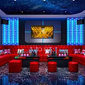 Modern KTV Lounge With Neon Lights Large Screen Sofas And Wine Bottles 3d model