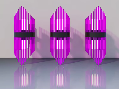 Three Modern Purple Swing Doors Featuring Vertical Stripes And Black Bands 3d model