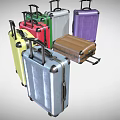 Multiple Colored Suitcases Arranged in Various Hues with Brown in Front