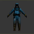 Full Body Blue Protective Suit With Gas Mask Utility Belt And Brown Boots